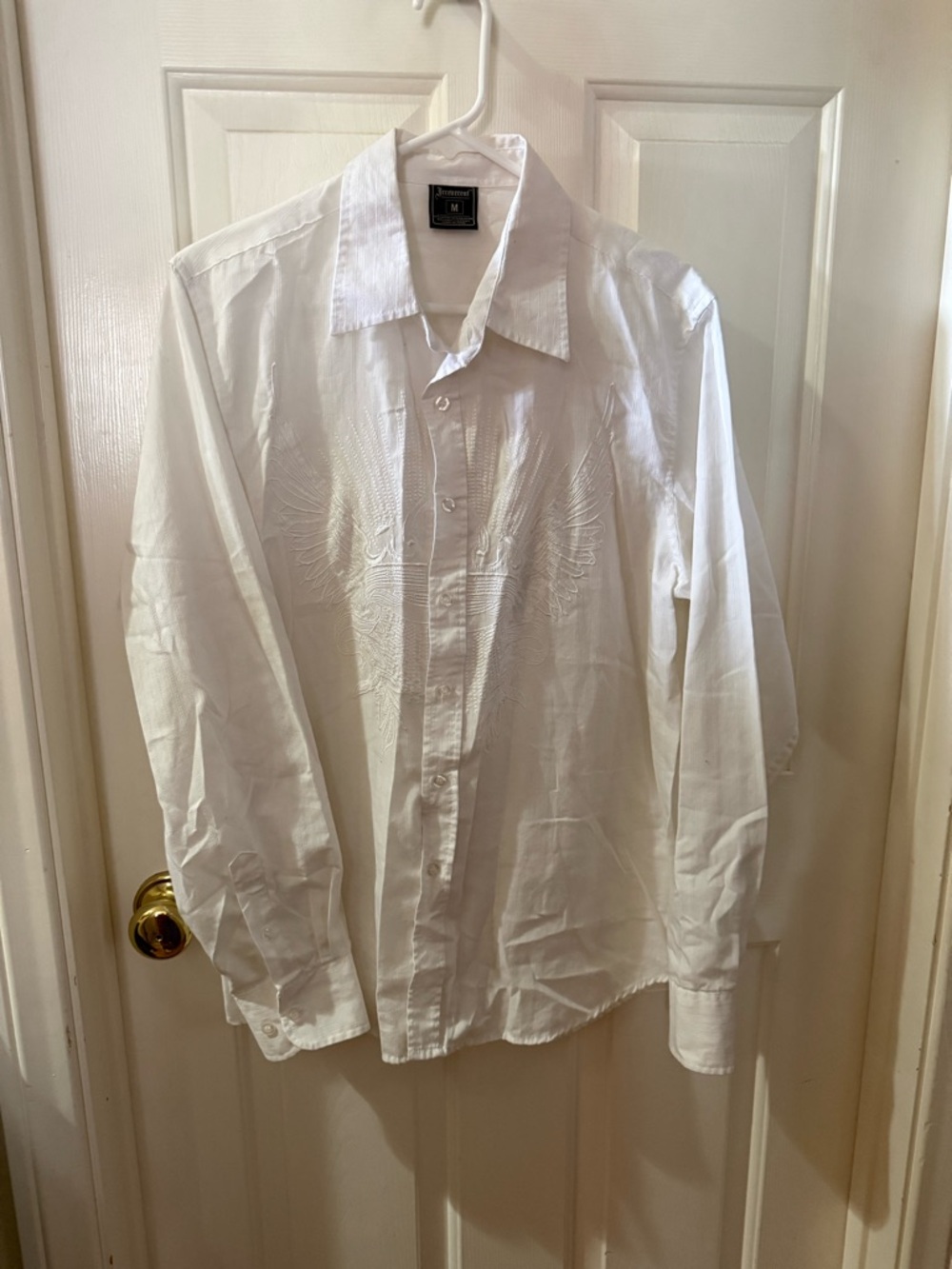Men’s White Embroidered Dress Shirt by
